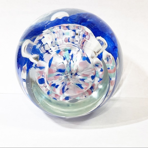 Vintage Art Glass Blue Trumpet Flower Confetti Large Paperweight - Picture 2 of 7